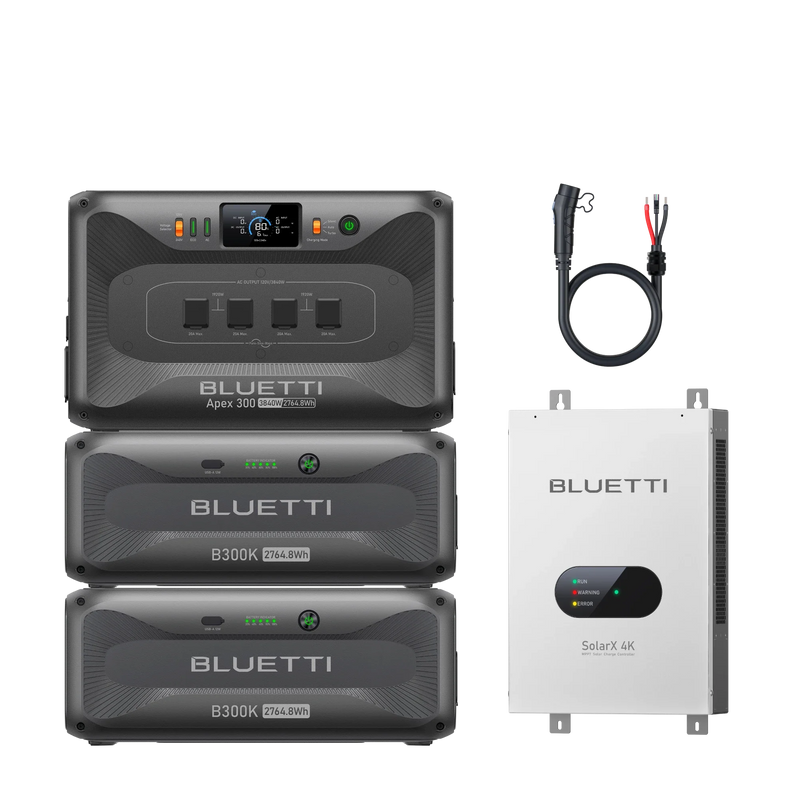 BLUETTI Apex 300 with two B300K batteries and SolarX 4K controller