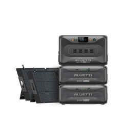 BLUETTI Apex 300 with two B300K batteries and two 200W solar panels