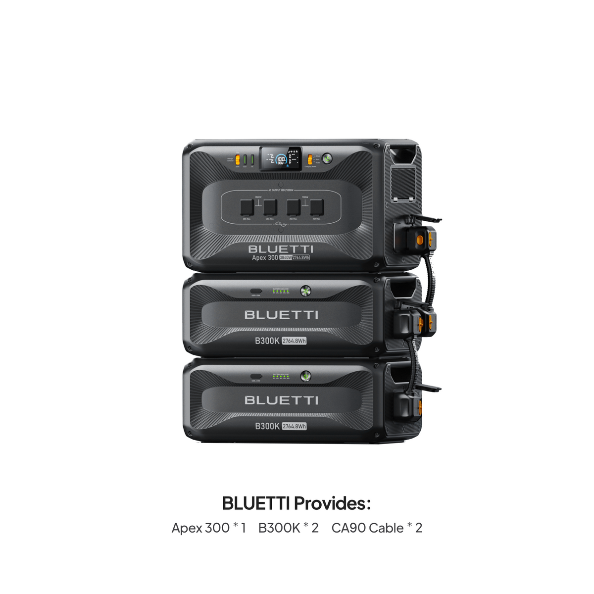 BLUETTI Apex 300 power station with two B300K expansion batteries