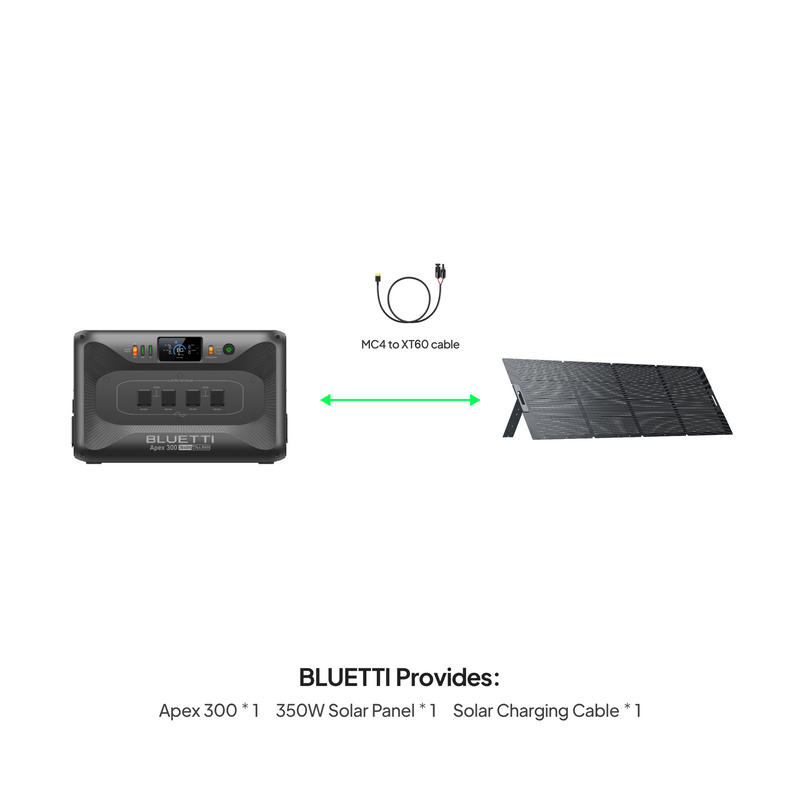 BLUETTI Apex 300 power station with one 350W solar panel
