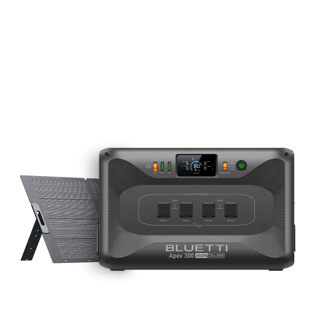 BLUETTI Apex 300 power station with one 350W solar panel