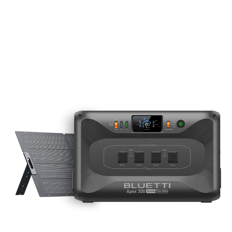 BLUETTI Apex 300 power station with one 350W solar panel