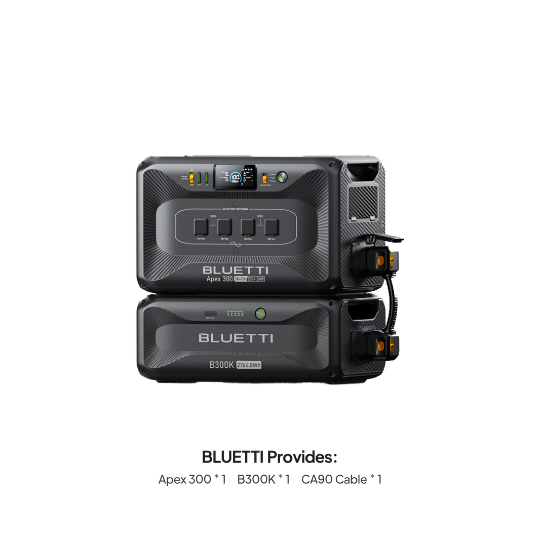 BLUETTI Apex 300 power station with one B300K expansion battery