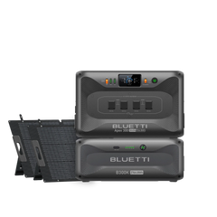 BLUETTI Apex 300 with B300K battery and two 200W solar panels