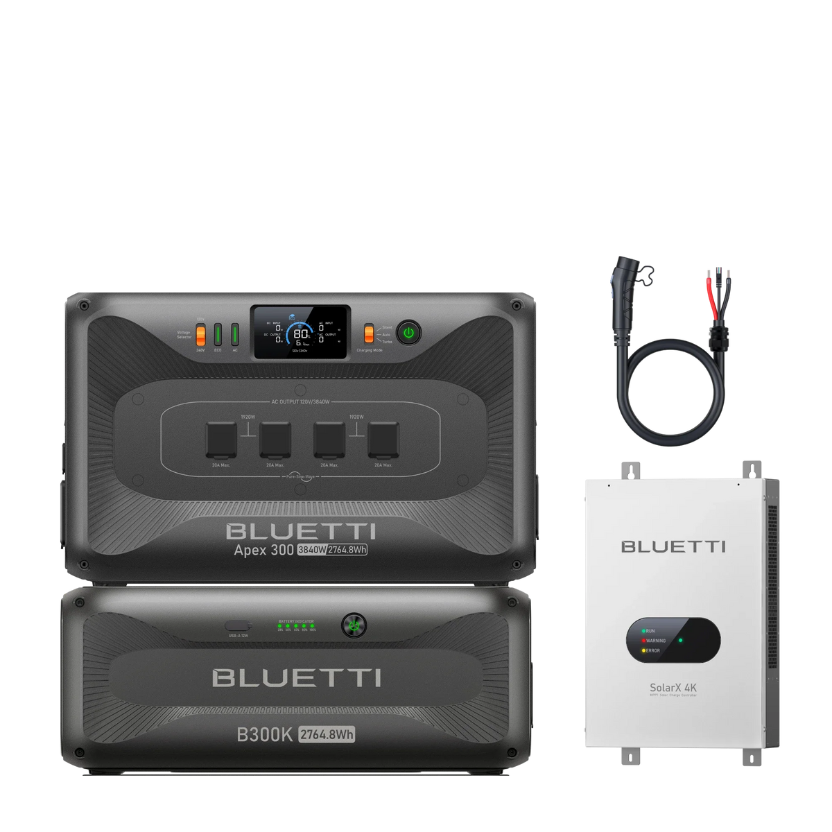 BLUETTI Apex 300 with B300K battery and SolarX 4K controller