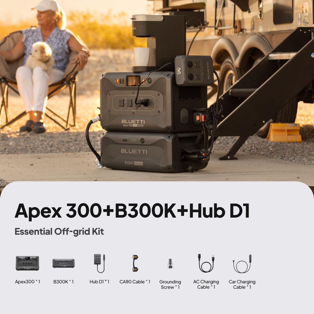 BLUETTI Apex 300 with B300K battery and Hub D1 DC power hub