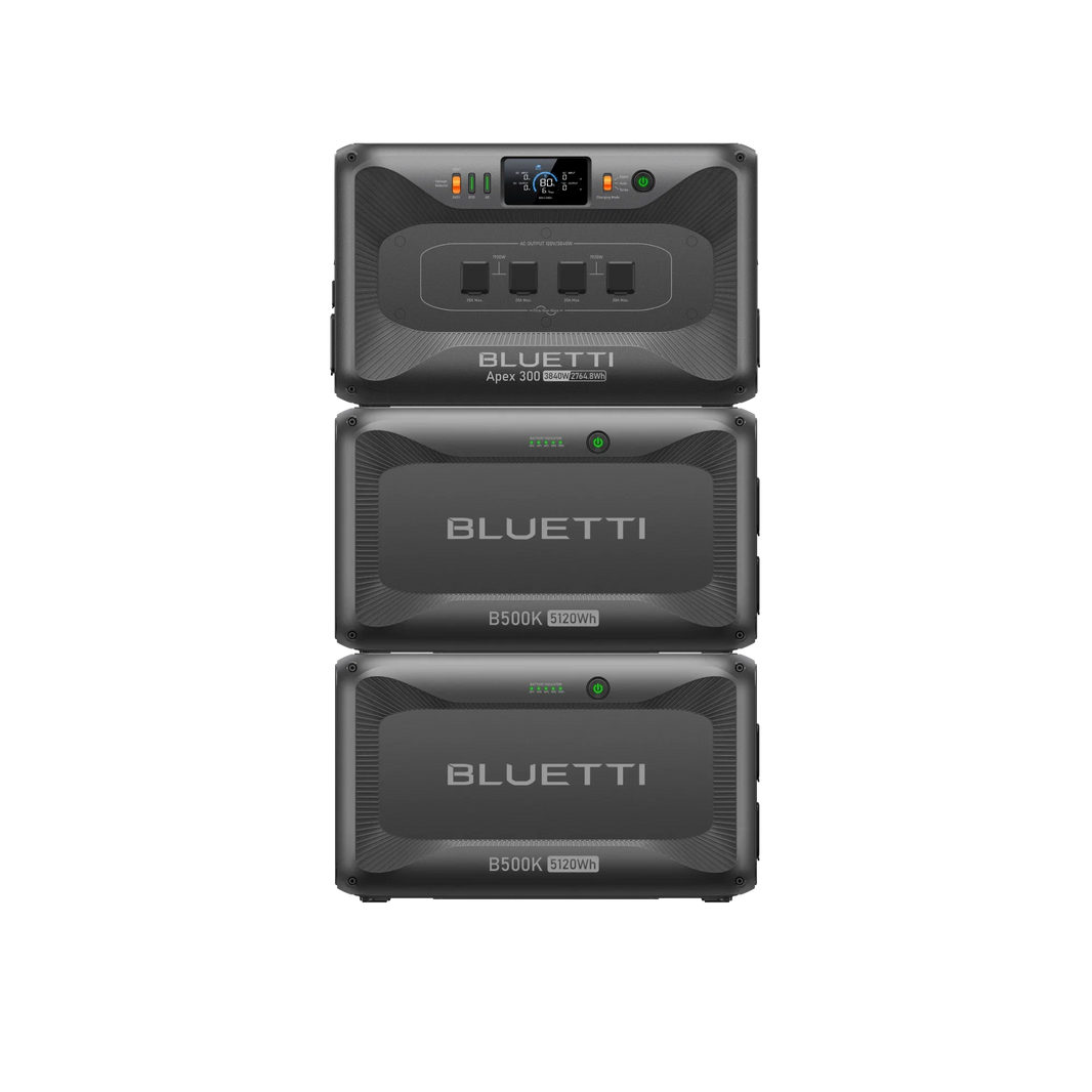 BLUETTI Apex 300 power station with two B500K expansion batteries