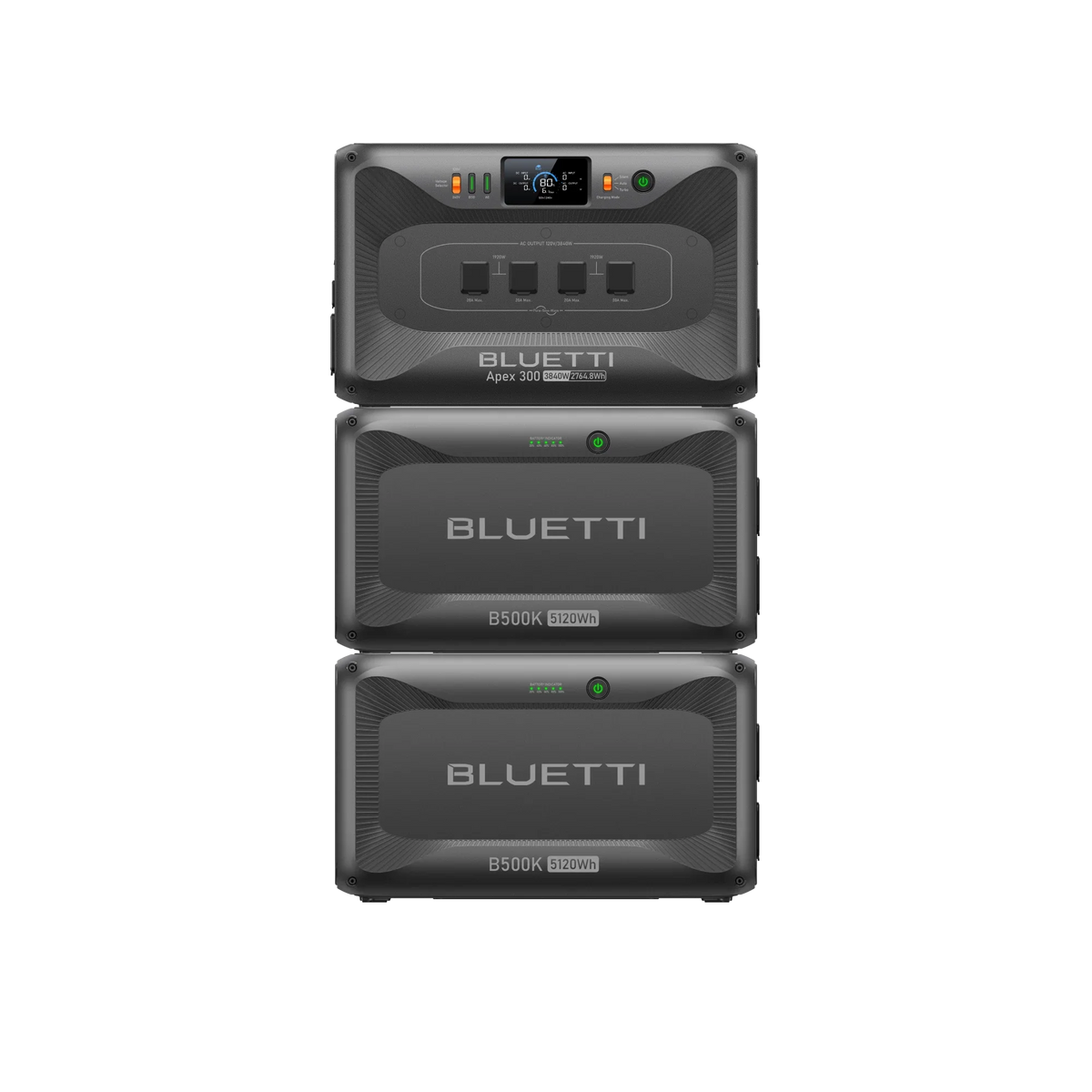 BLUETTI Apex 300 power station with two B500K expansion batteries