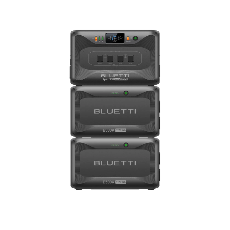 BLUETTI Apex 300 power station with two B500K expansion batteries