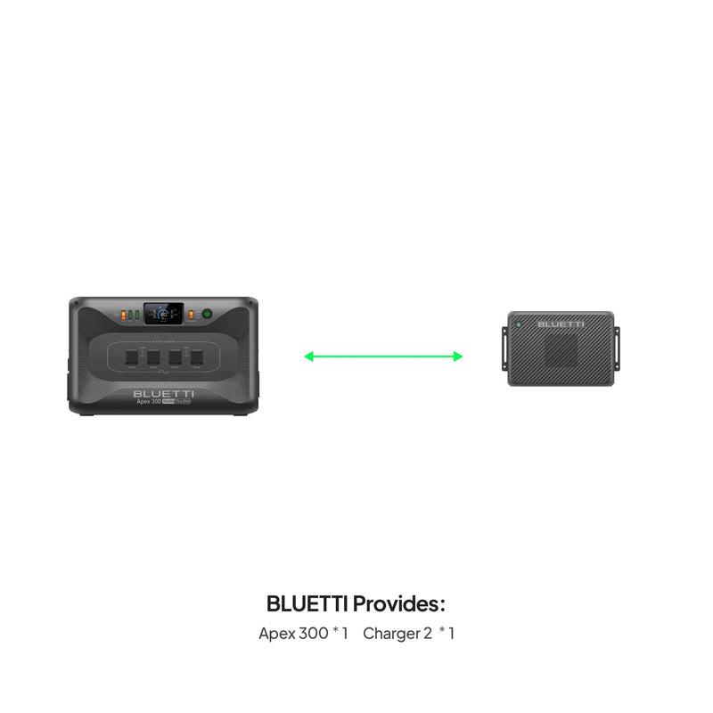 BLUETTI Apex 300 power station with Charger 2 alternator charger