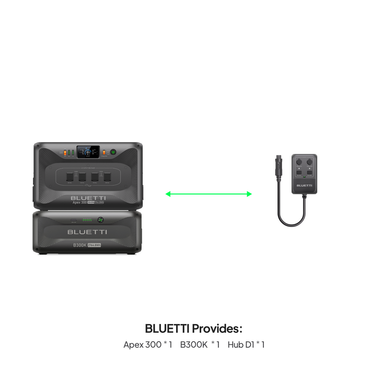 BLUETTI Apex 300 with B300K battery and Hub D1 DC power hub