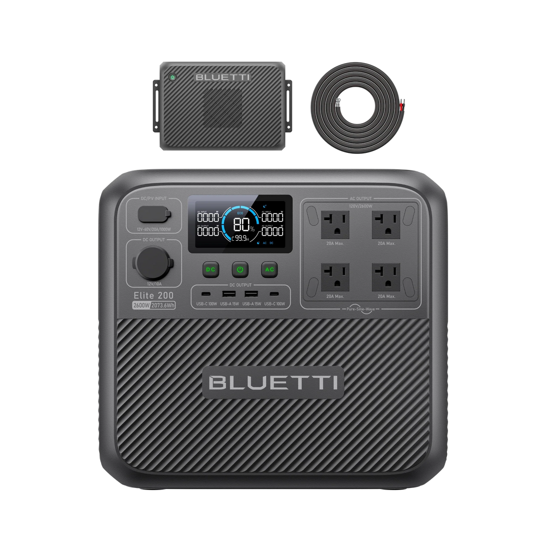 BLUETTI Elite 200 V2 power station with Charger 2 alternator charger