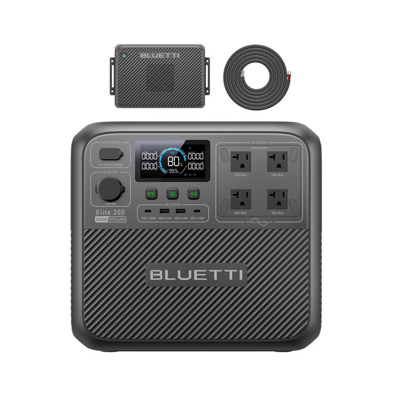 BLUETTI Elite 200 V2 power station with Charger 2 alternator charger