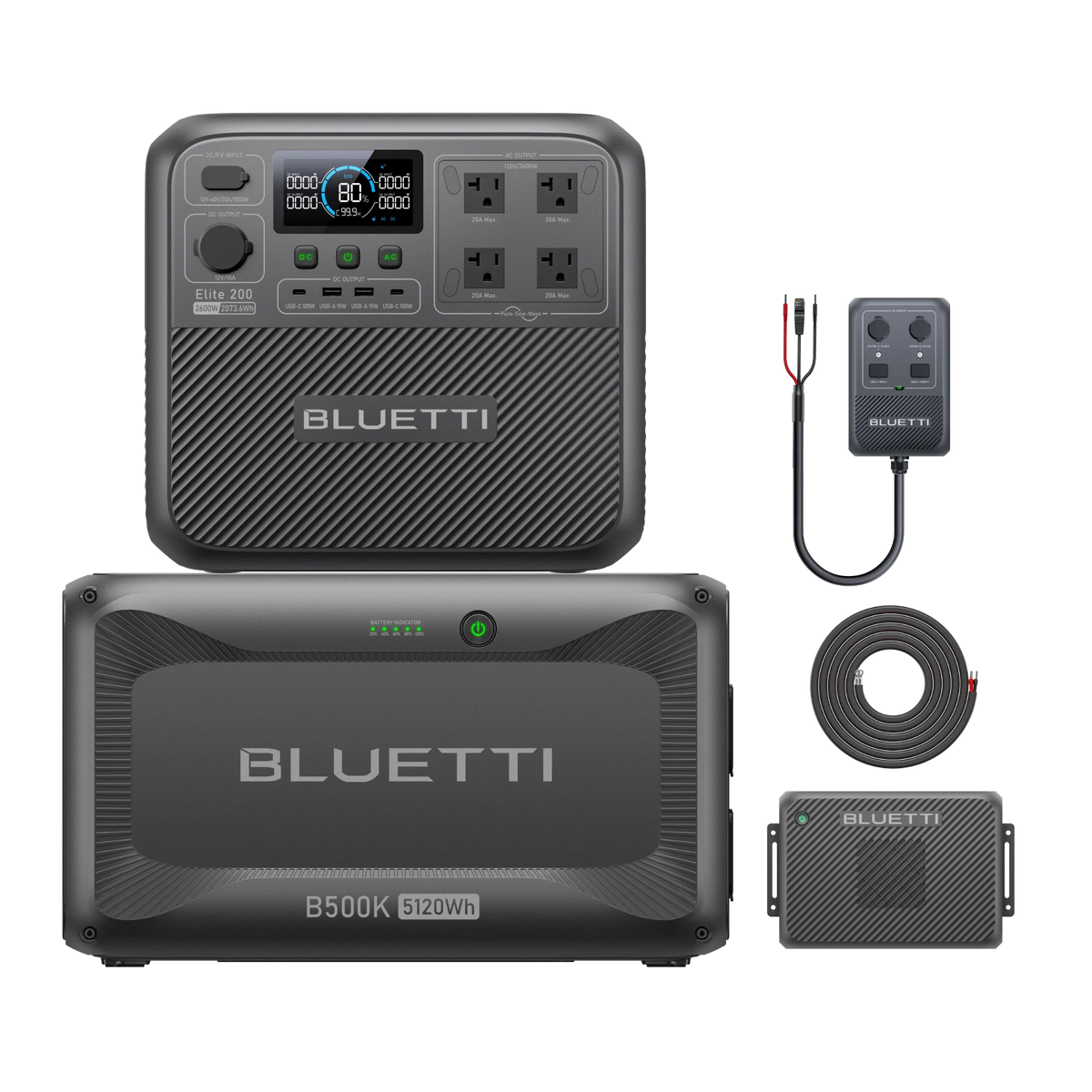 BLUETTI Elite 200 V2 with B500K Charger 2 and DC Hub