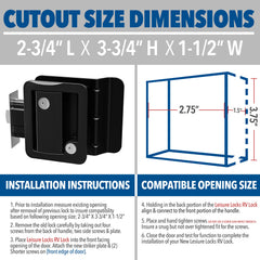 Door cutout size diagram: 2.5 x 3.5 in to 3 x 4 in