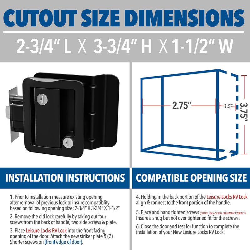 Door cutout size diagram: 2.5 x 3.5 in to 3 x 4 in