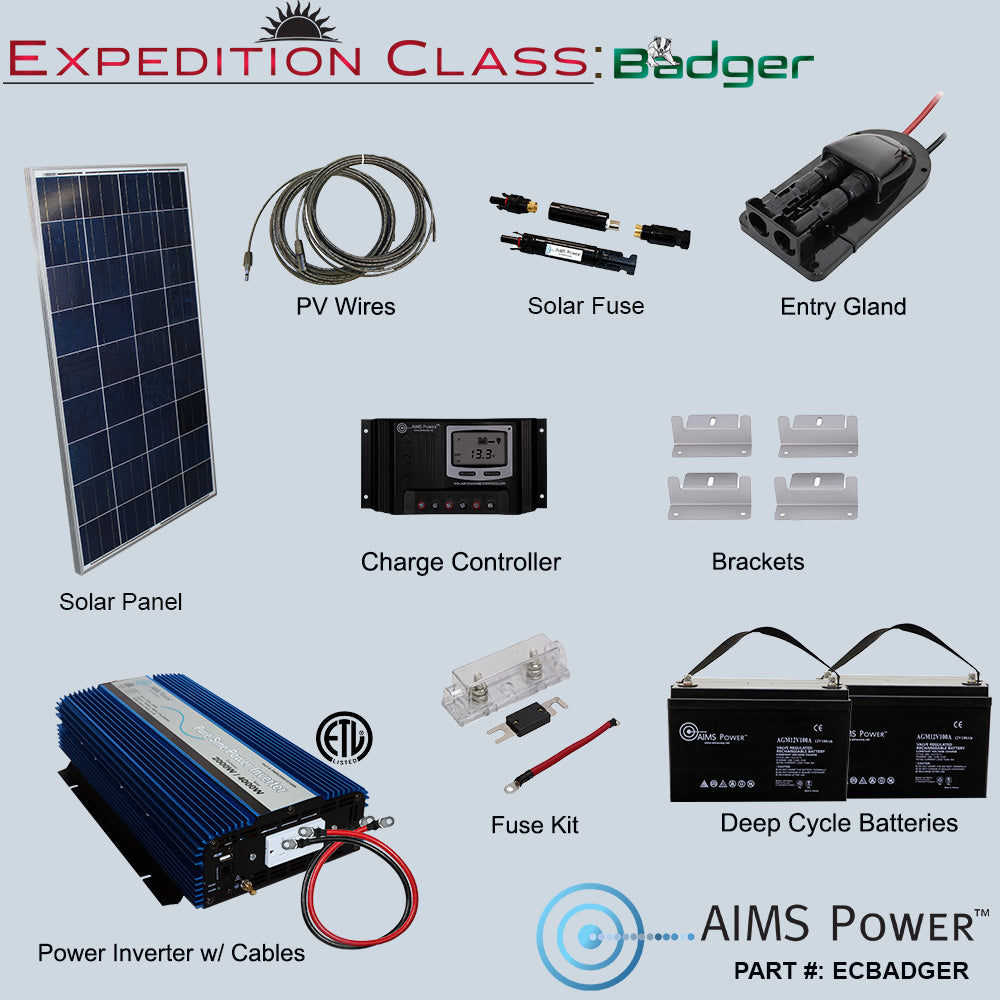AIMS Power Badger Kit: 120W Solar, 2000W Inverter, 2.88kWh Battery