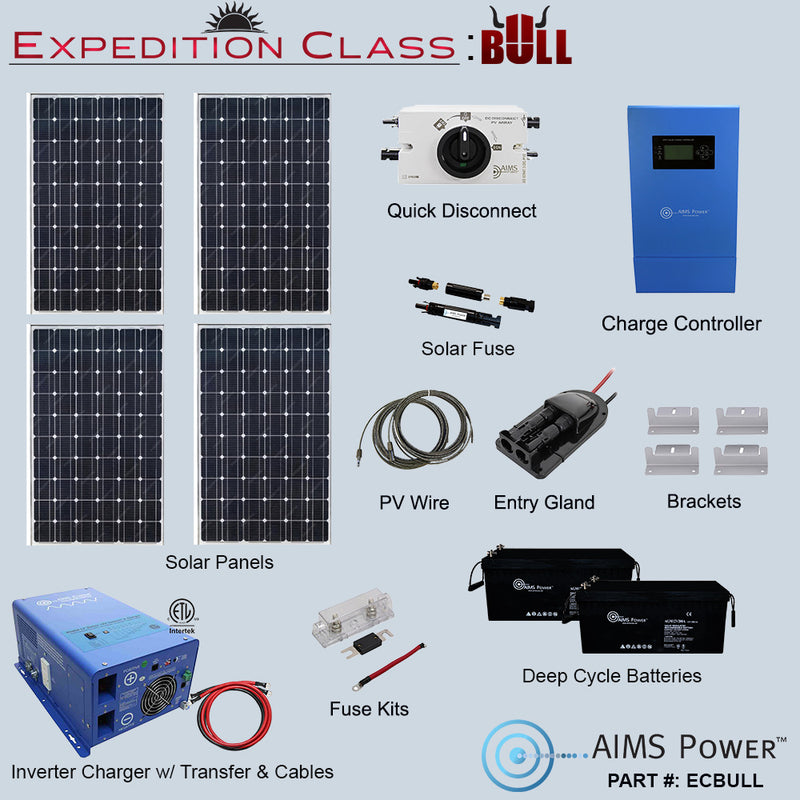AIMS Power Bull Kit: 760W Solar, 3000W Inverter Charger, 5.12kWh