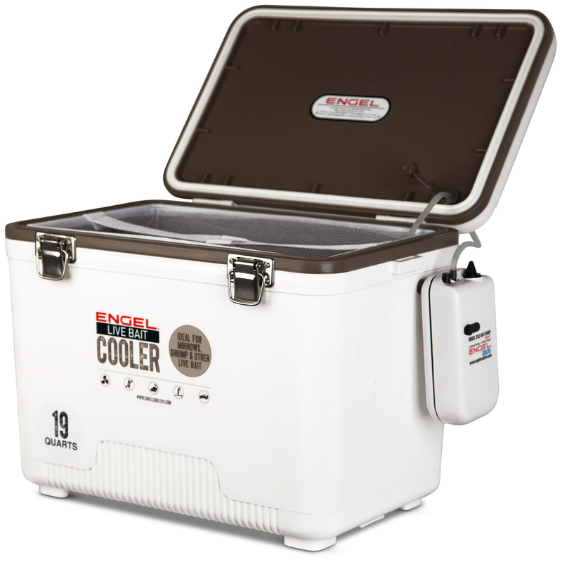 Engel 19 Qt Live Bait Cooler with Pull-Out Net and Air Pump