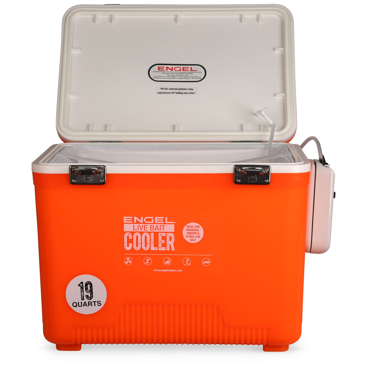 Engel 19 Qt Live Bait Cooler with Pull-Out Net and Air Pump