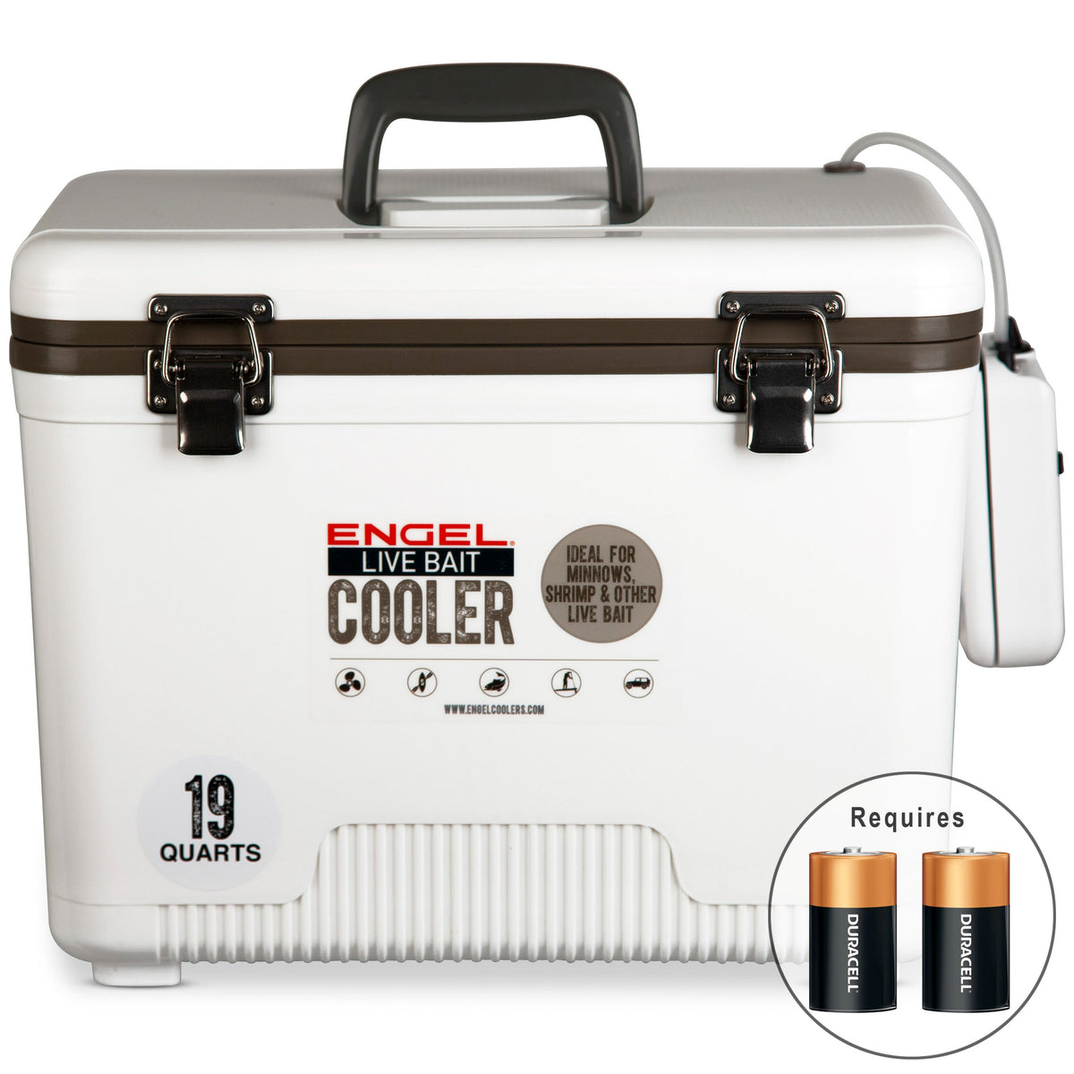 Engel 19 Qt Live Bait Cooler with Pull-Out Net and Air Pump