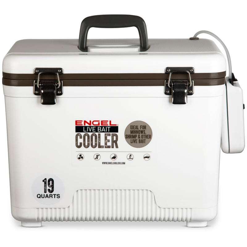 Engel 19 Qt Live Bait Cooler with Pull-Out Net and Air Pump - White