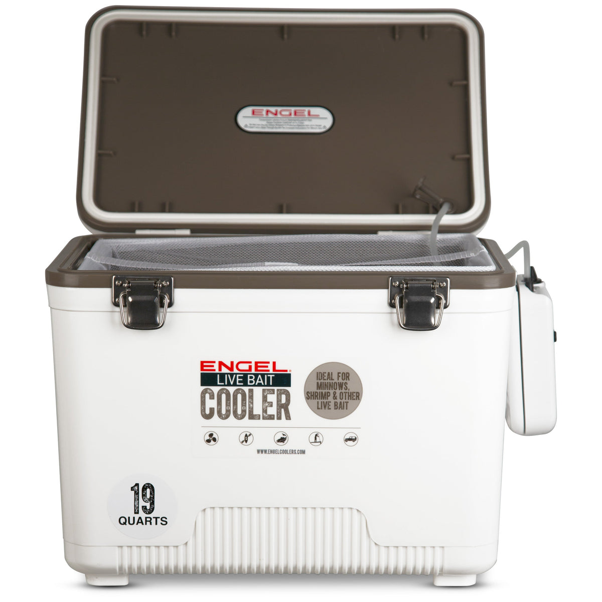 Engel 19 Qt Live Bait Cooler with Pull-Out Net and Air Pump