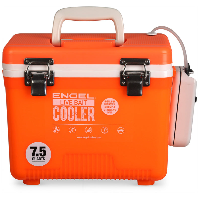 Engel 7.5 Qt Live Bait Cooler with Pull-Out Net and Air Pump - High-Viz Orange