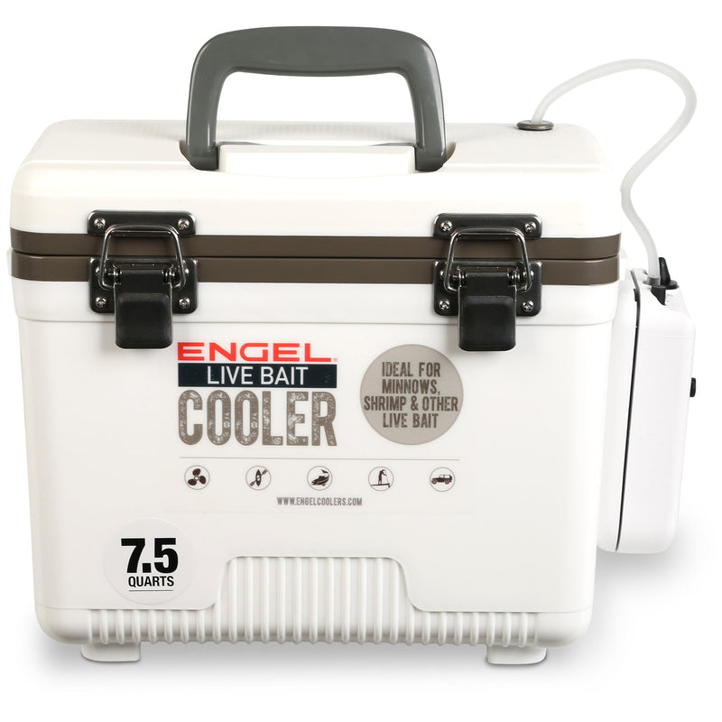 Engel 7.5 Qt Live Bait Cooler with Pull-Out Net and Air Pump - White