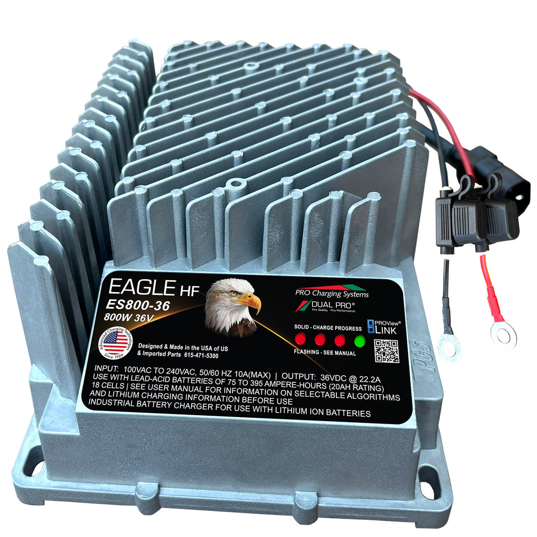 DualPRO Eagle HF ES800 36V 22A 800W Marine On-Board Battery Charger, Ring Terminals with Inline Fuses