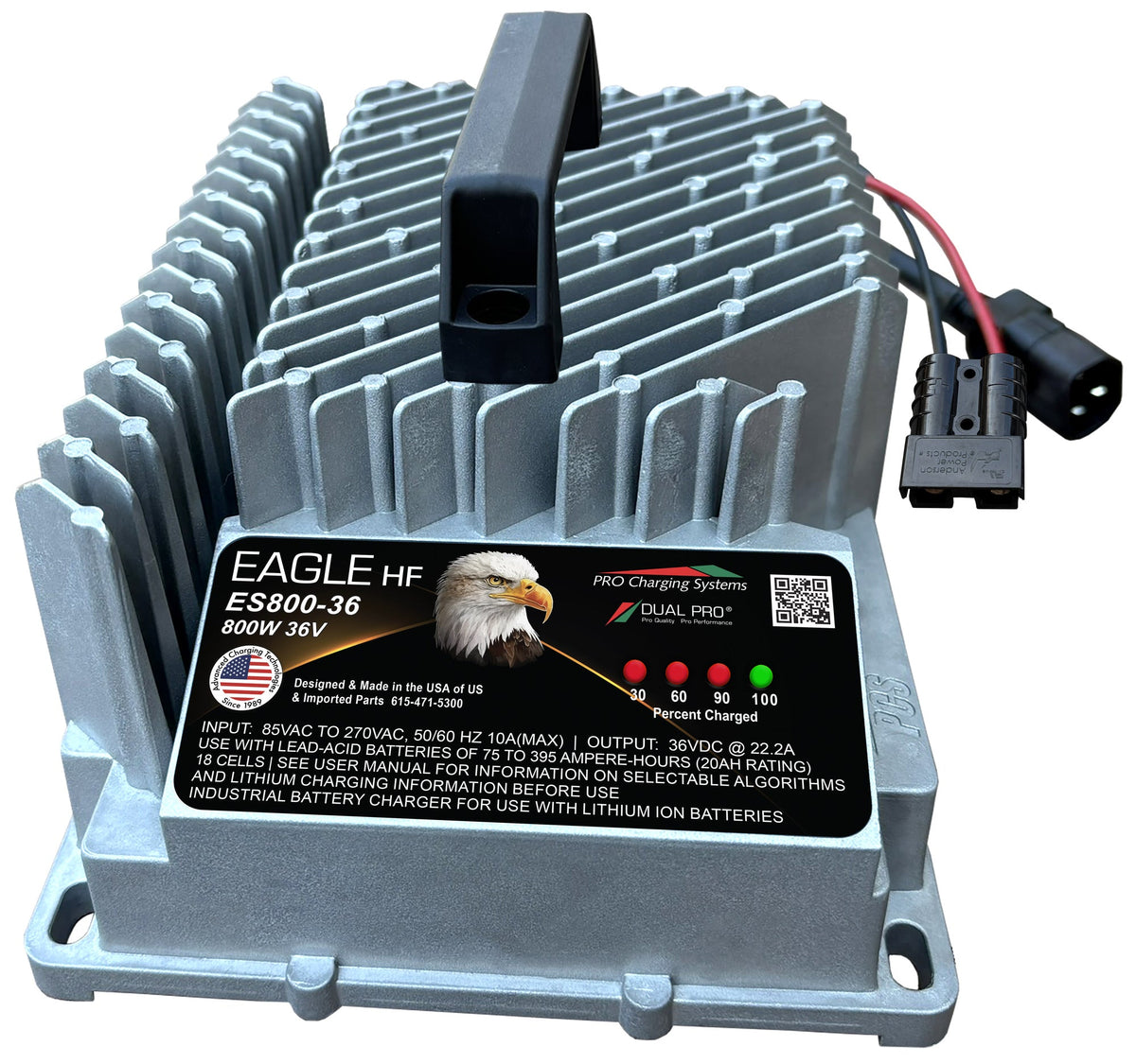DualPRO Eagle HF ES800 36V 22A 800W Portable Battery Charger, Black SB50 Connector