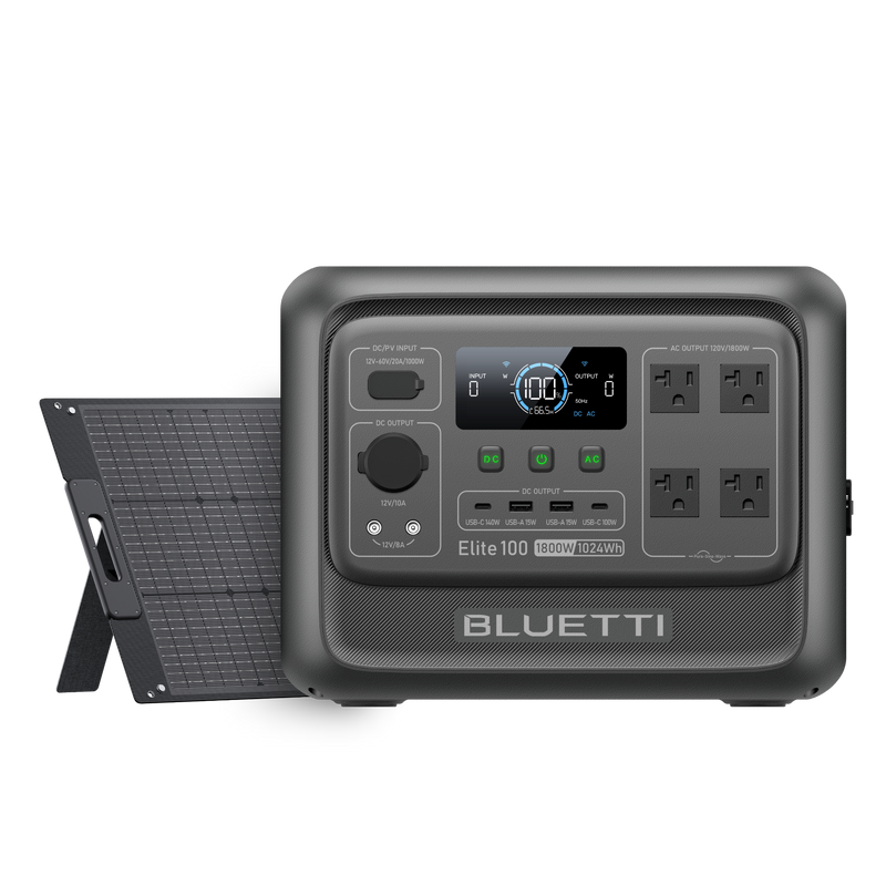 BLUETTI Elite 100 V2 power station with 100W solar panel