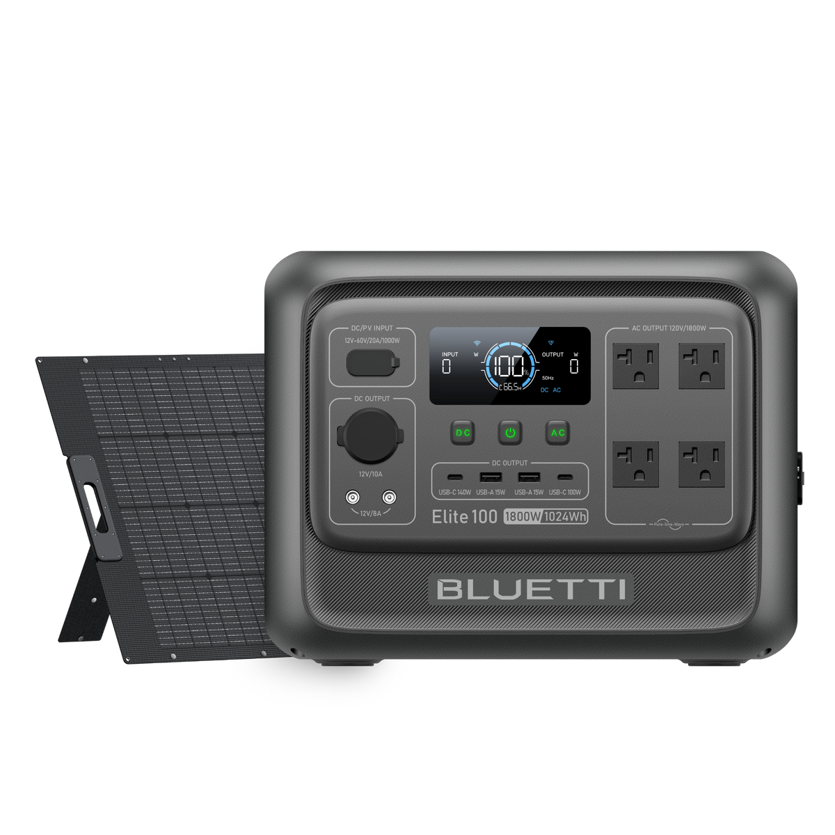 BLUETTI Elite 100 V2 power station with 350W solar panel