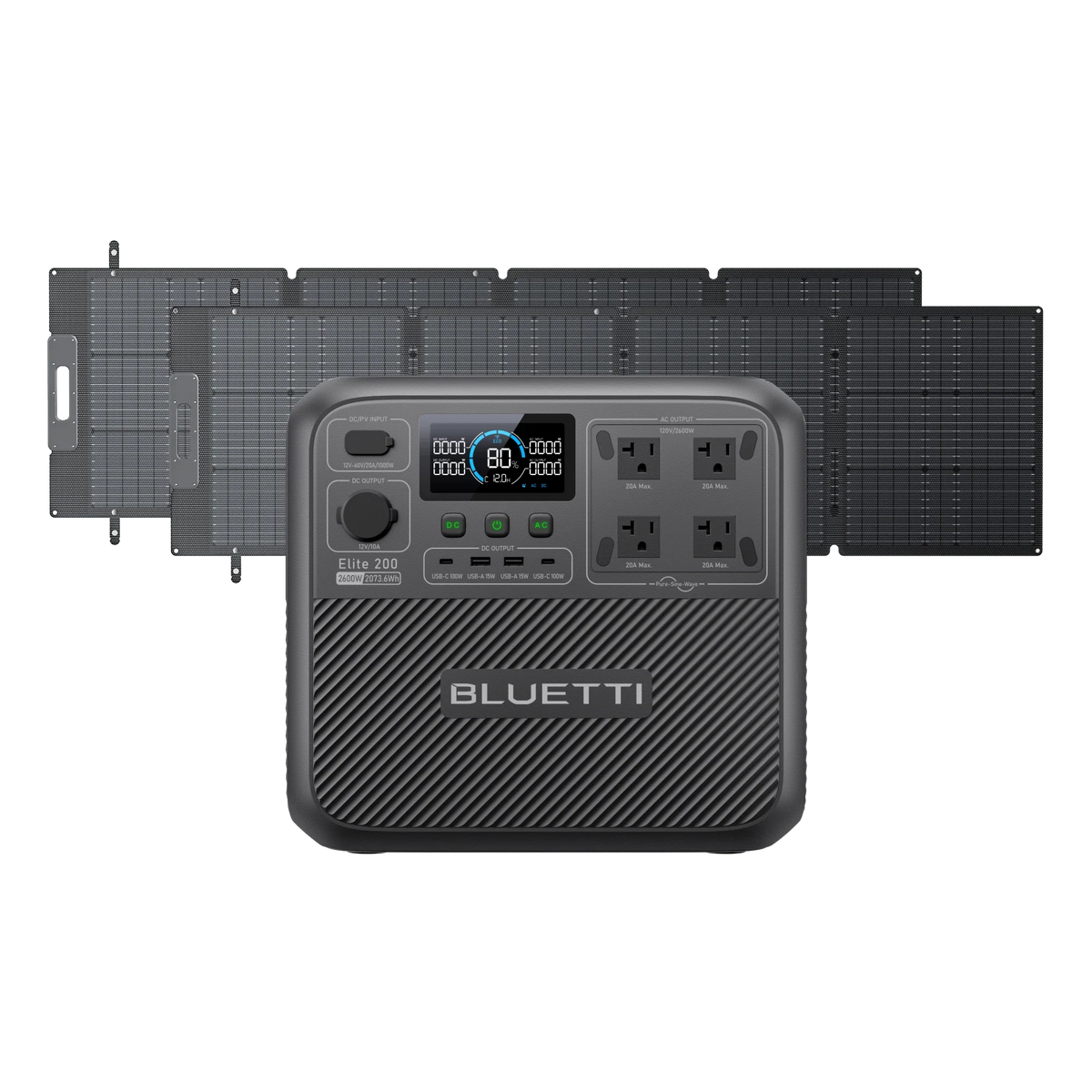 BLUETTI Elite 200 V2 power station with two 200W solar panels