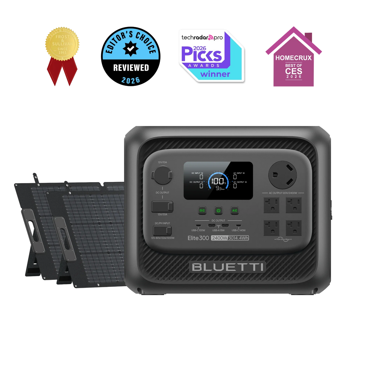 BLUETTI Elite 300 power station with two 200W solar panels