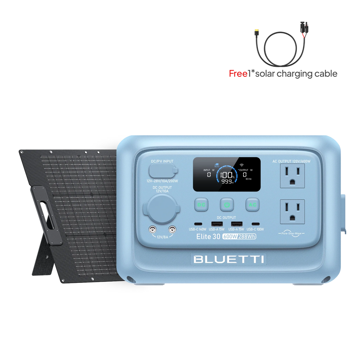 BLUETTI Elite 30 V2 Glacier Blue with 100W solar panel