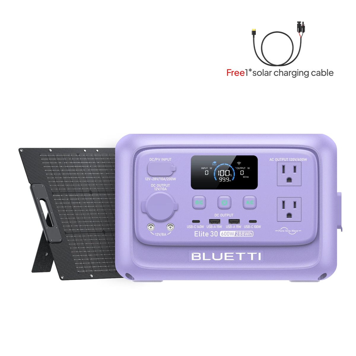 BLUETTI Elite 30 V2 Twilight Glow Purple with 100W solar panel