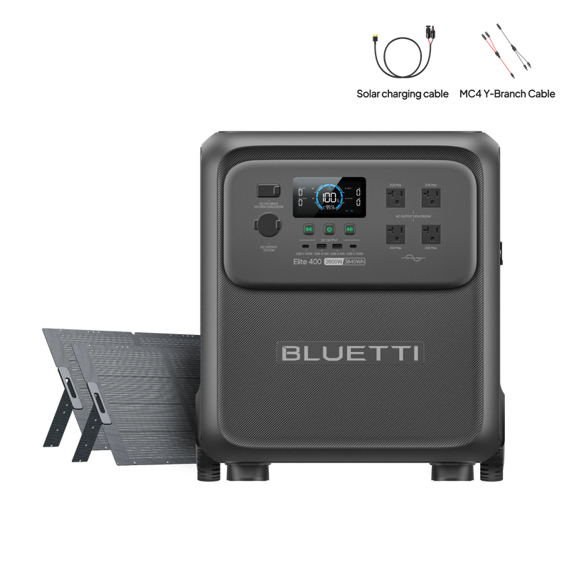 BLUETTI Elite 400 power station with two 350W solar panels