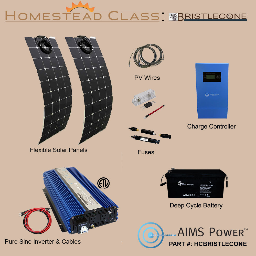 AIMS Power Bristlecone Kit: 460W Flex Solar, 3000W Inverter, 2.5kWh