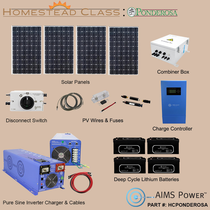 AIMS Power Ponderosa Kit: 1320W Solar, 6000W Inverter Charger, 15.9kWh