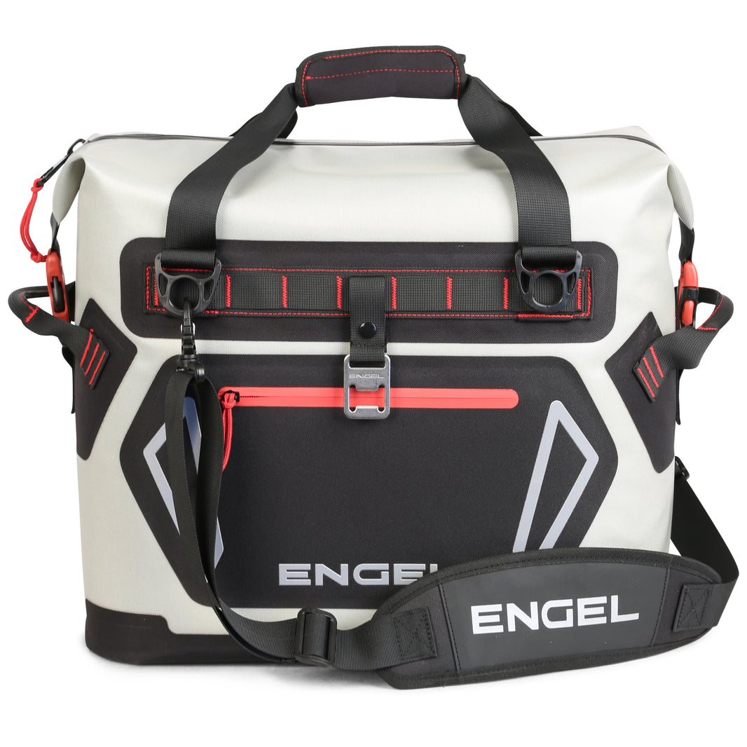 Engel HD20 22 Qt Heavy-Duty Welded Soft Cooler Tote - Light Gray/Red