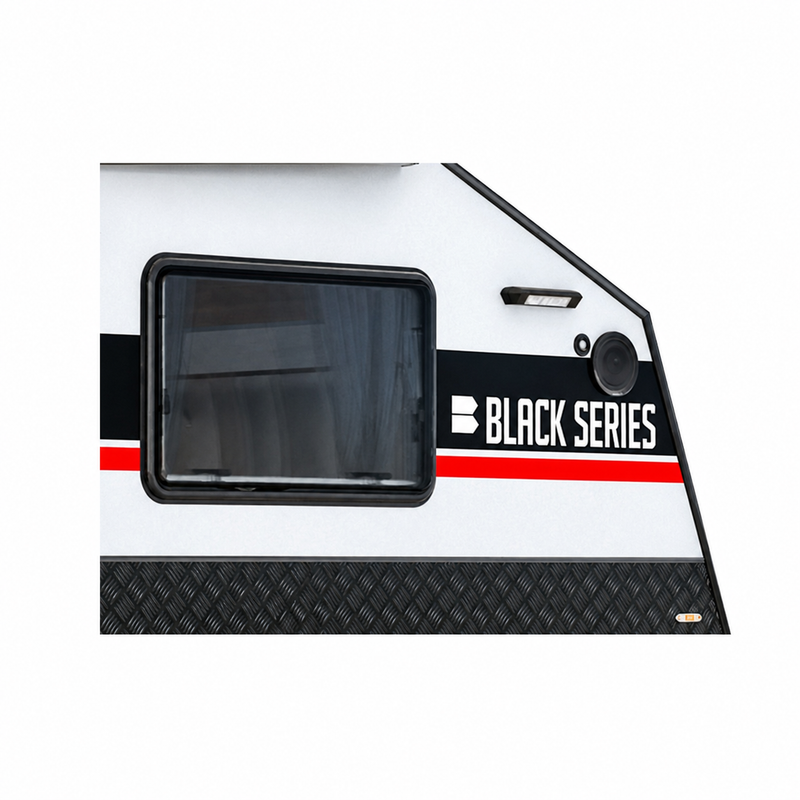 Black Series Trailer RV Replacement Window | Double Pane Acrylic | Fly Screen & Shade | 21.7” × 35.4”