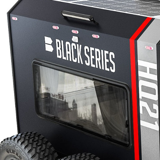 Black Series Trailer RV Replacement Window | Double Pane Acrylic | Fly Screen & Shade | 21.7” × 57.1”