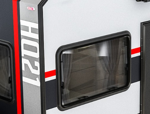Black Series Trailer RV Replacement Window | Double Pane Acrylic | Fly Screen & Shade | 21.7” × 35.4”