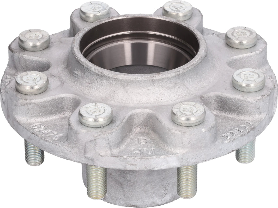 DeeMaxx 8K galvanized oil hub with silver 9/16 wheel studs, view 2