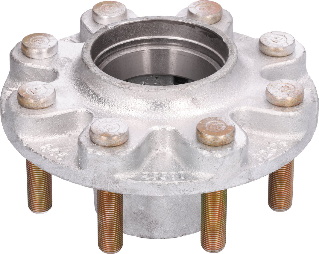 DeeMaxx 8K galvanized oil hub with yellow 5/8 wheel studs, view 2