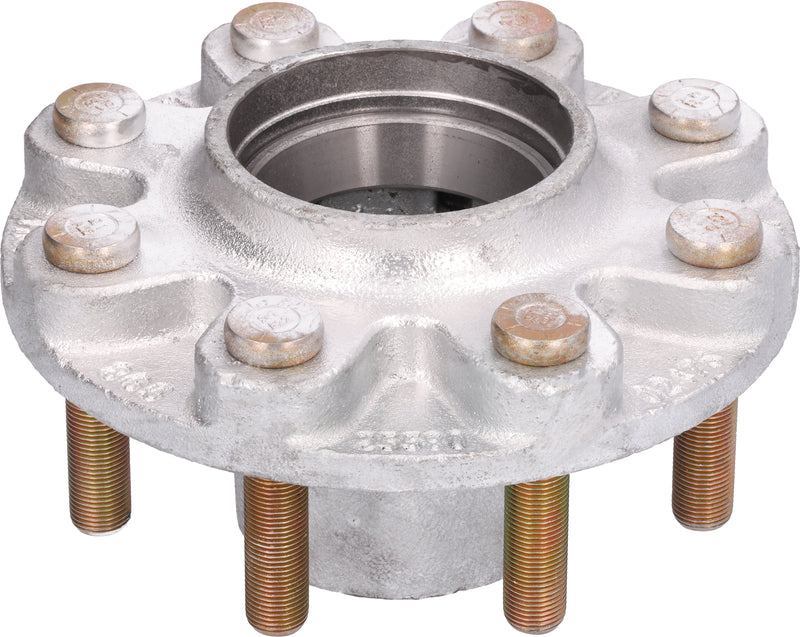 DeeMaxx 8K galvanized oil hub with yellow 5/8 wheel studs, view 2
