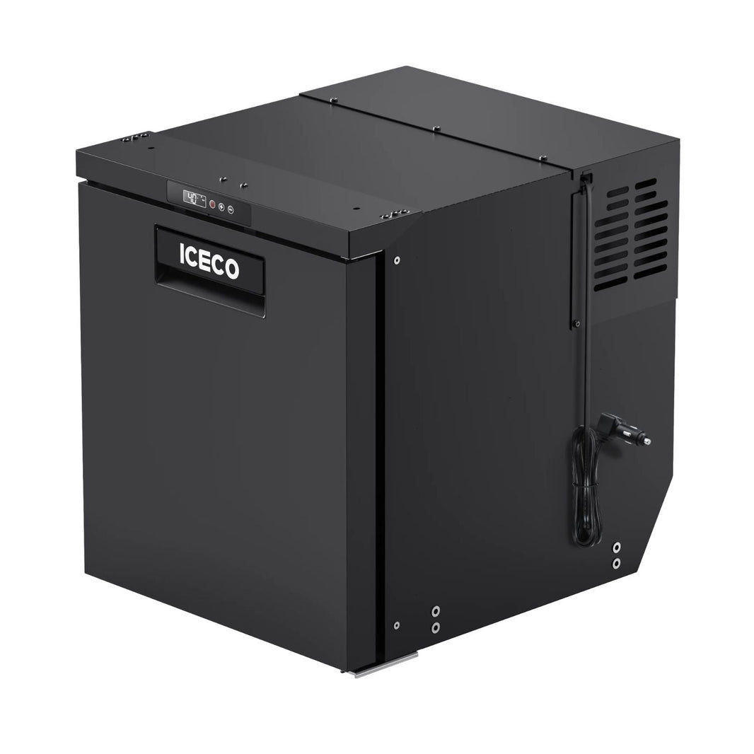 ICECO BF65 front door fridge freezer, closed, angled front and side view