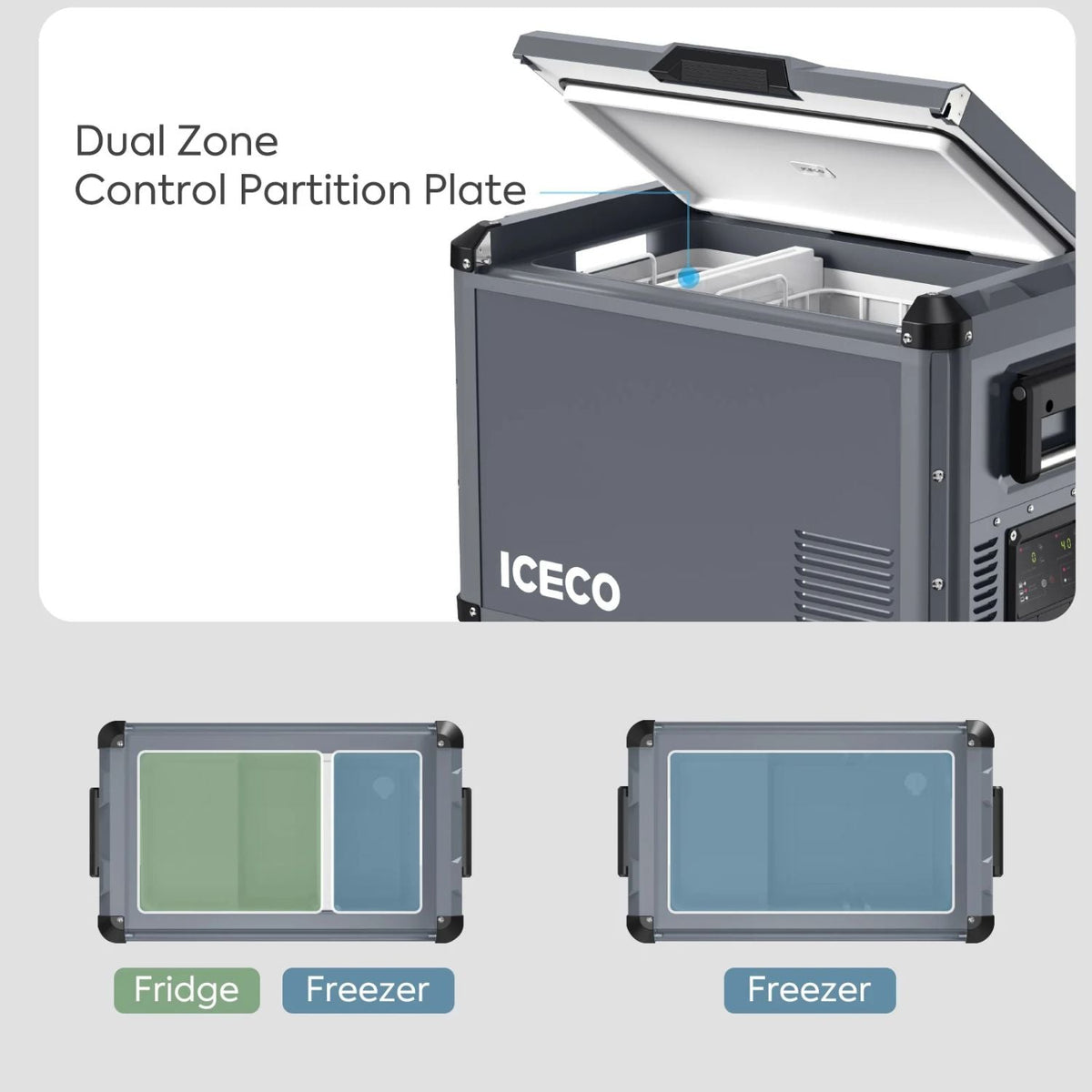 ICECO VL45ProD dual zone portable fridge freezer, black