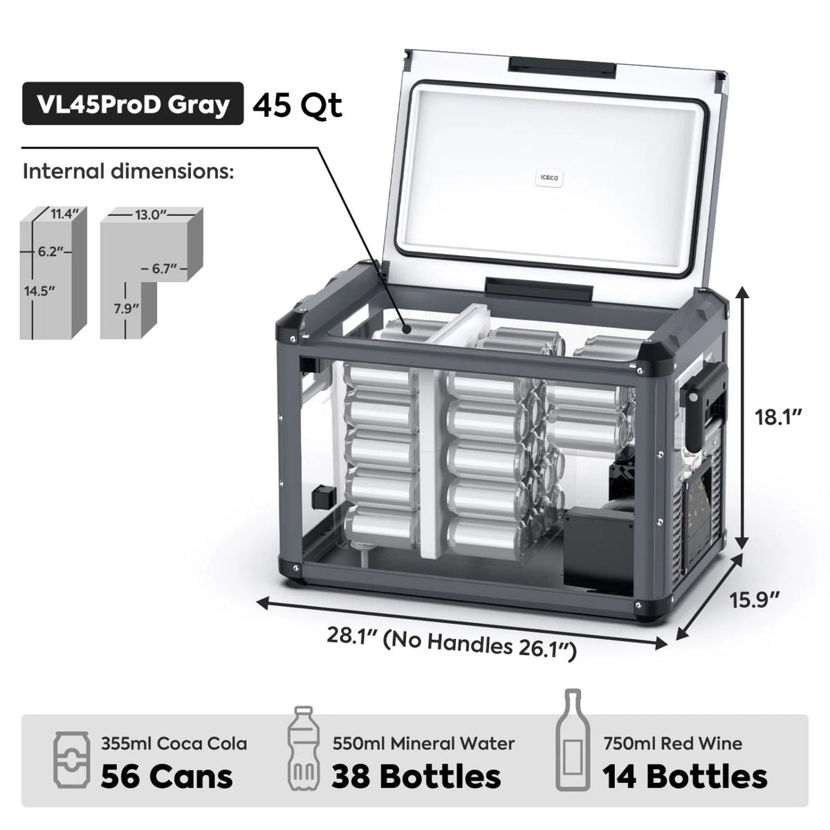 ICECO VL45ProD dual zone portable fridge freezer, black
